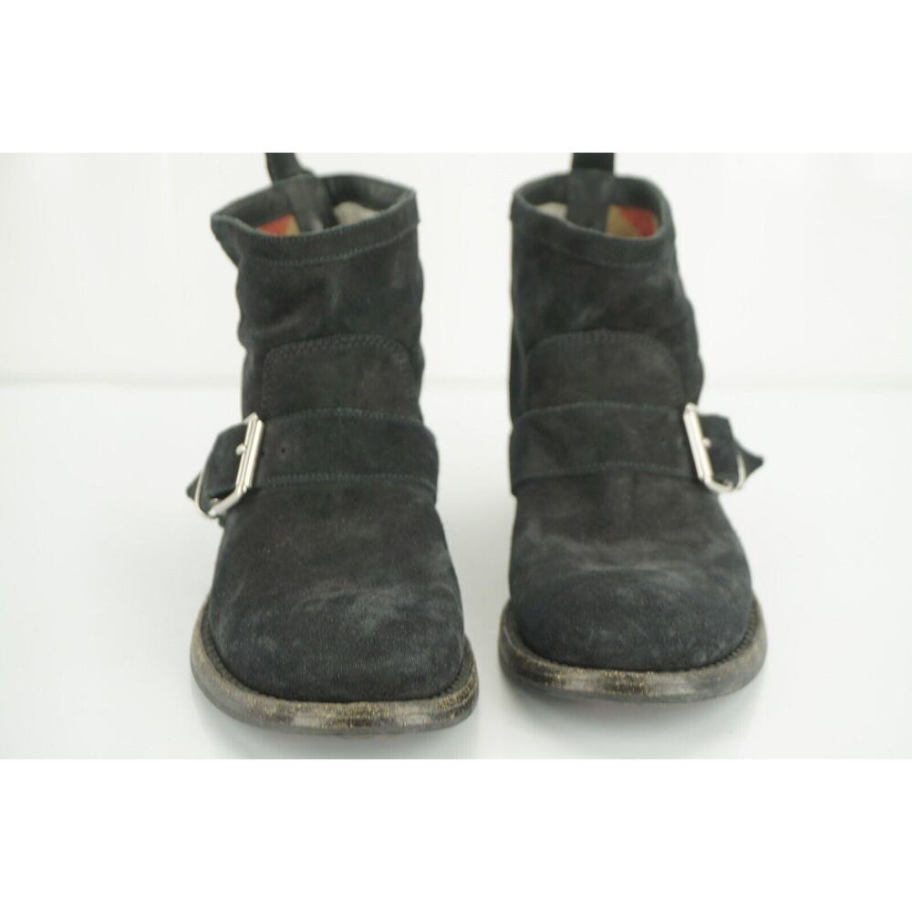 Burberry Black Suede Motor Biker Short Ankle Boots Size 35 House Check - Picture 4 of 11